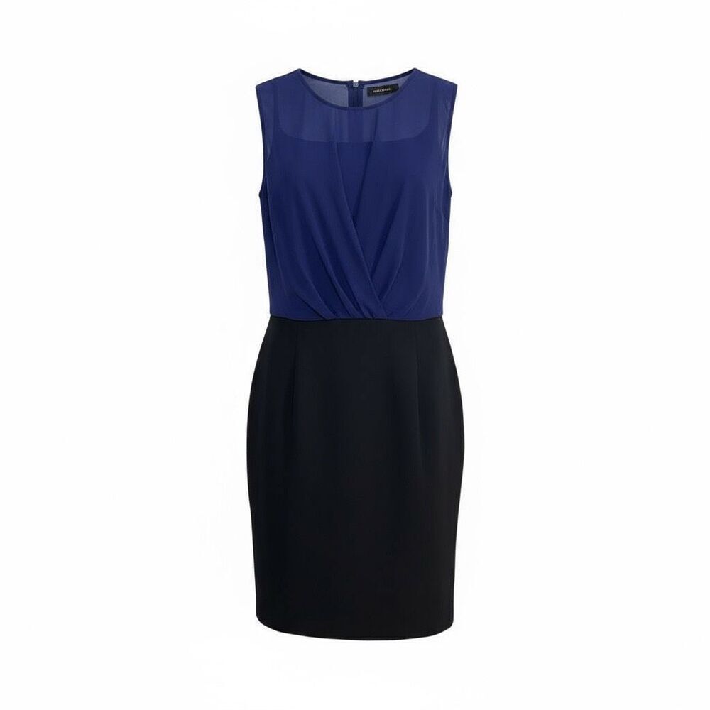 By Malene Birger Renias Sleeveless Pleated Keyhole Sheath Dress Blue Black Sz XS
